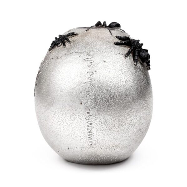 SK412_005_1745579433 Decorative Ornament - Silver Skull with Black Spiders & Webs