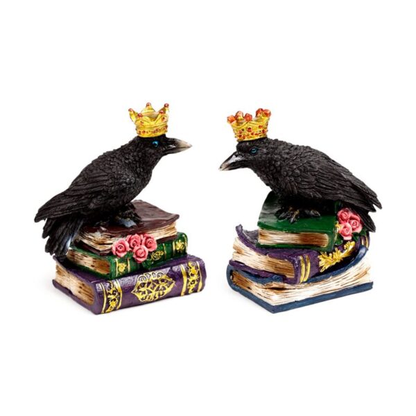 SK416_001_1750848699 Decorative Ornament - Crow Wearing Crown Standing on Books
