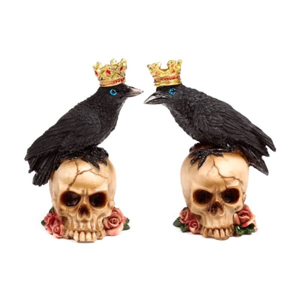 SK417_001_1750848735 Decorative Ornament - Crow Wearing Crown Standing on Skulls
