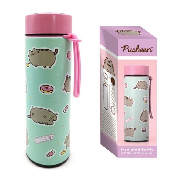 BOT362_001_1746198576 Reusable Insulated Drinks Bottle Digital Thermometer - Pusheen the Cat Sweets