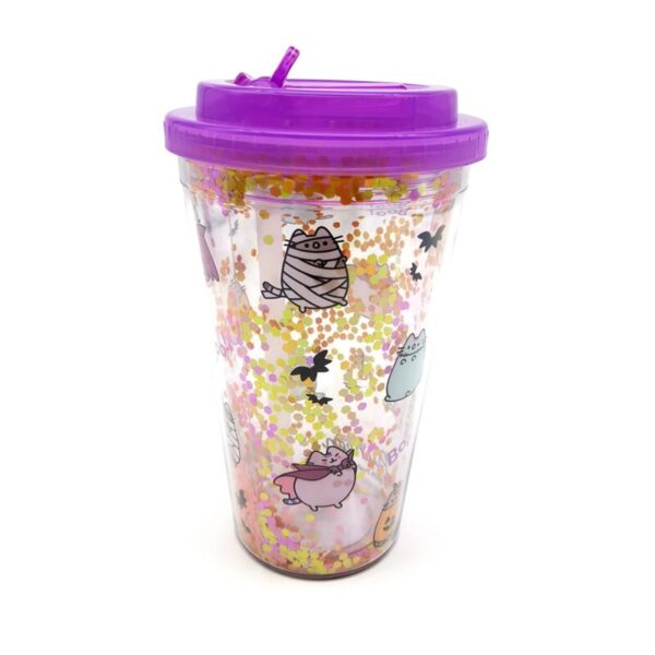 CUP86_001_1739515935 Shatterproof Double Walled Cup with Lid and Straw - Pusheen the Cat Halloween