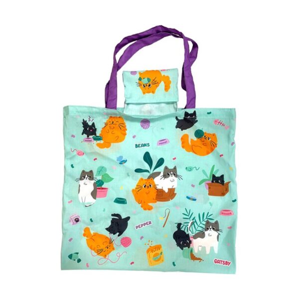 FBAG35_001_1746198660 Handy Foldable RPET Shopping Bag - Beans & Co Cats
