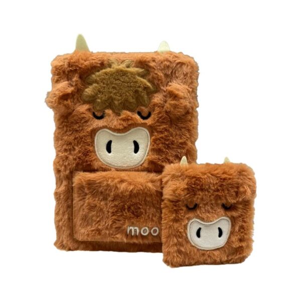 MEMO134_001_1737033979 Plush A5 Notebook with Pouch & Mini Notebook - Highland Coo