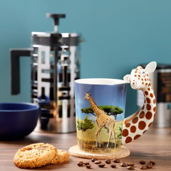 SMUG22_201_1628770427 Shaped Handle Ceramic Mug - Giraffe Savannah Decal