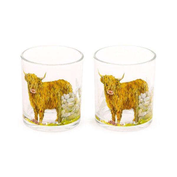 TUMB14_001_1752507048 Glass Tumbler Set of 2 250ml - Jan Pashley Highland Coo