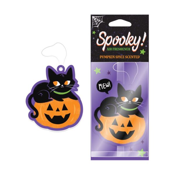 AIRF175_001_1739515884 2 x Air Freshener - Pumpkin Spice Scented Spooky Black Cat & Pumpkin
