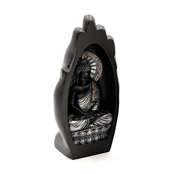 Decorative Thai Buddha Figurine - Silver & Black Hand Shaped