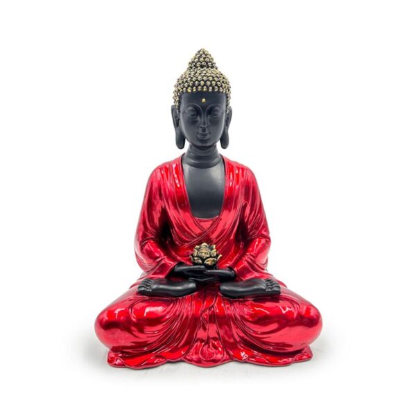 Decorative Thai Buddha Figurine - Red, Black & Gold Contemplation