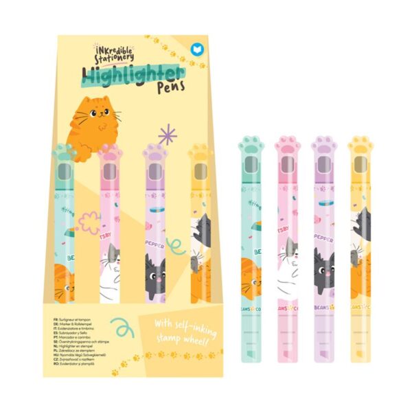 STA392_001_1749546132 Highlighter 2-in-1 Stamp Wheel Pen - Beans & Co Cats