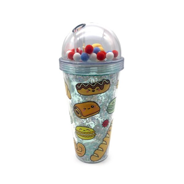 Double Walled Cup with Lid, Straw & Charms - Foodiemals Boulangerie