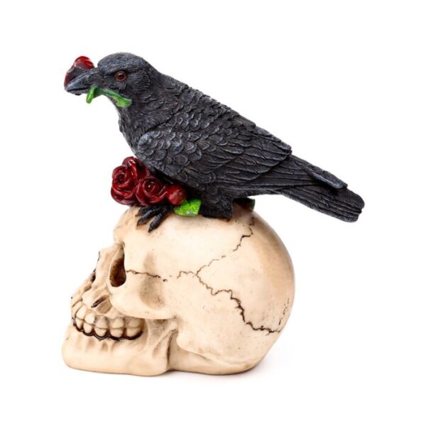 Decorative Ornament - Skull with Raven & Red Roses