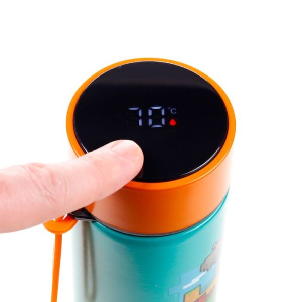 BOT375_003_1770216756 Reusable Insulated Drinks Bottle 450ml Digital Thermometer - Minecraft Chibi