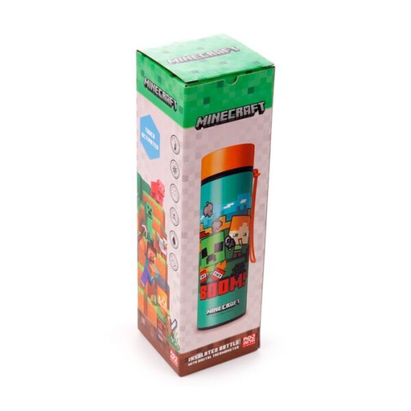 BOT375_004_1770216756 Reusable Insulated Drinks Bottle 450ml Digital Thermometer - Minecraft Chibi