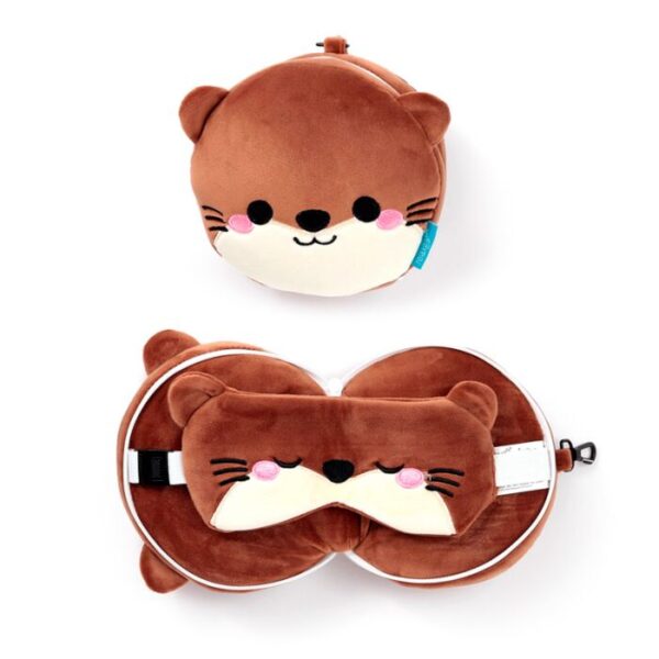 CUSH347_001_1708704795 Henry the Otter Relaxeazzz Plush Round Travel Pillow & Eye Mask Set