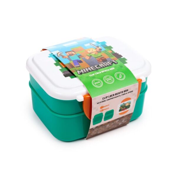 LBOX135_003_1763656740 Bento Clip Lock Lunch Box with Cutlery - Minecraft Chibi