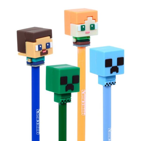 Set of 4 Erasable Pens with Silicone Topper - Minecraft Chibi