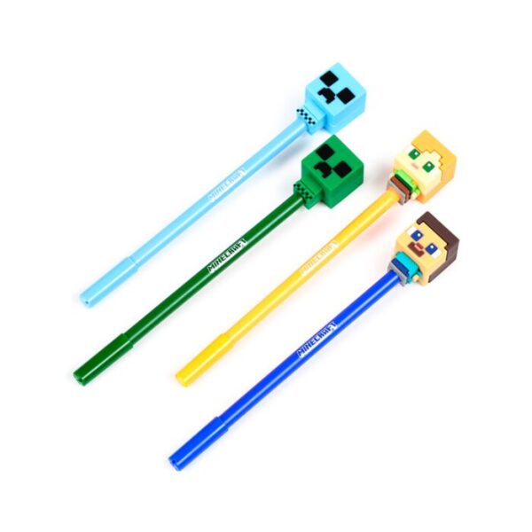 Set of 4 Erasable Pens with Silicone Topper - Minecraft Chibi